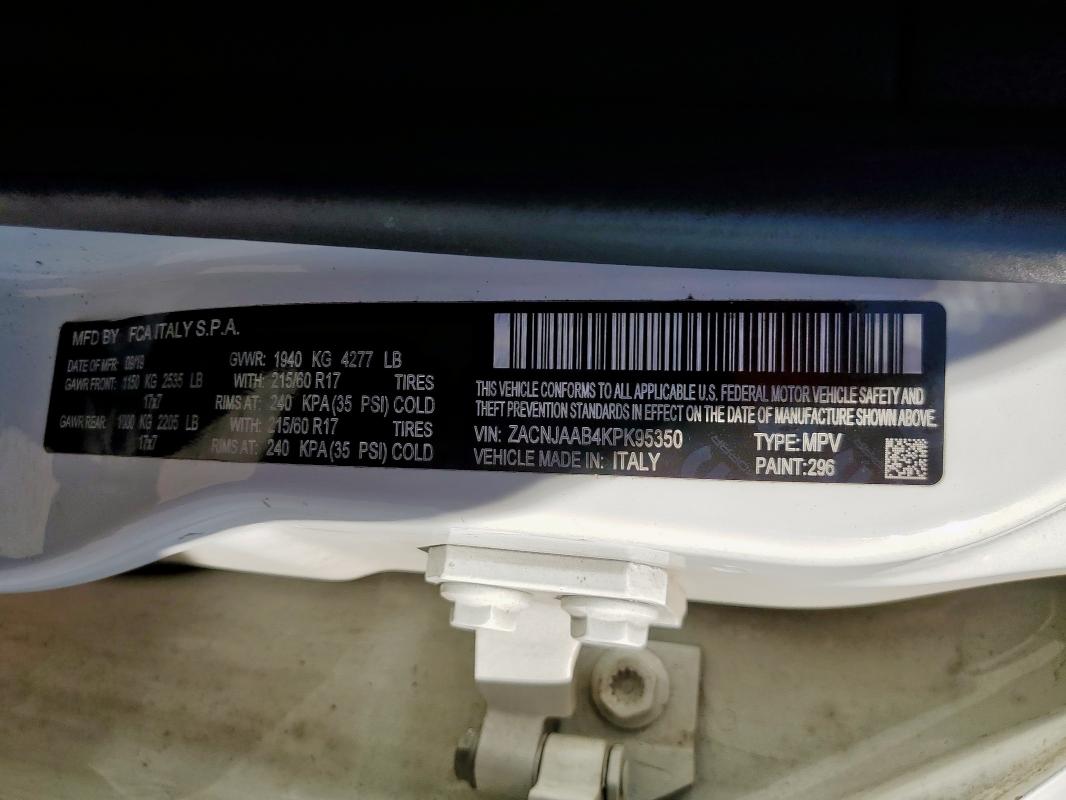 ZACNJAAB4KPK95350 - 2019 JEEP RENEGADE SPORT Ağ foto 14