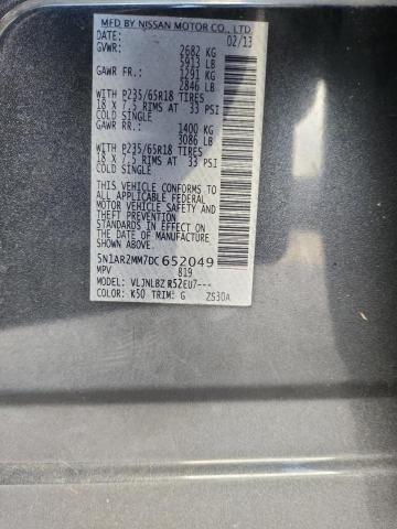 5N1AR2MM7DC652049 - 2013 NISSAN PATHFINDER S GRAY photo 13