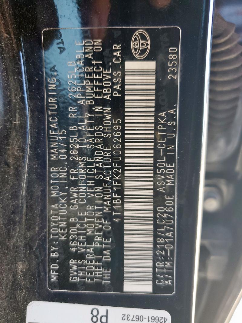 4T1BF1FK2FU062695 - 2015 TOYOTA CAMRY LE BLACK photo 13