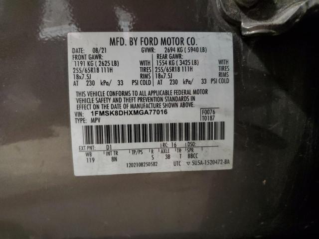 1FMSK8DHXMGA77016 - 2021 FORD EXPLORER XLT თაფლისფერი ფოტო 13