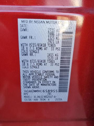 5N1AR2MM9FC658955 - 2015 NISSAN PATHFINDER S MAROON photo 13