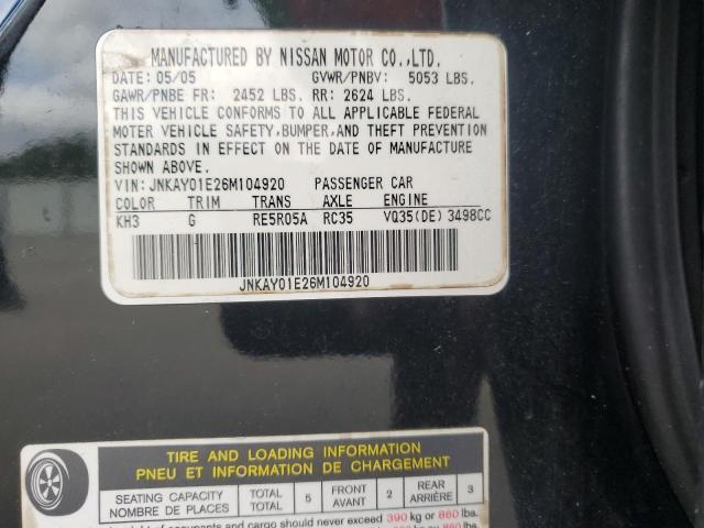 JNKAY01E26M104920 - 2006 INFINITI M35 BASE BLACK photo 12