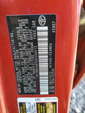 4T1BE46K09U356413 - 2009 TOYOTA CAMRY BASE RED photo 12
