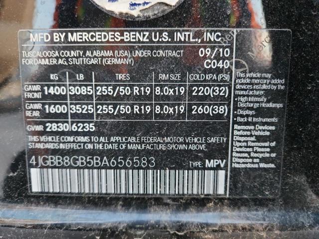 4JGBB8GB5BA656583 - 2011 MERCEDES-BENZ ML 350 4MATIC BLACK photo 13