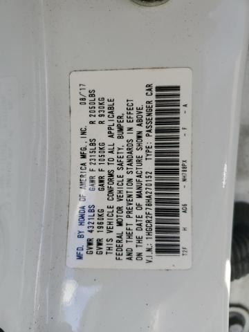 1HGCR2F78HA270152 - 2017 HONDA ACCORD EX WHITE photo 12