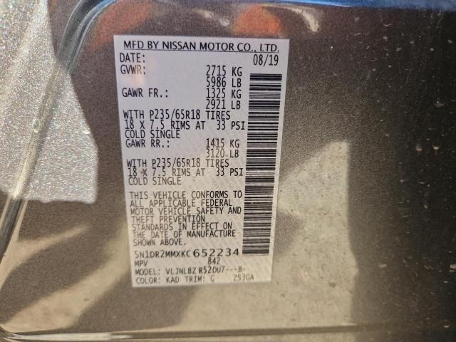 5N1DR2MMXKC652234 - 2019 NISSAN PATHFINDER S GRAY photo 13