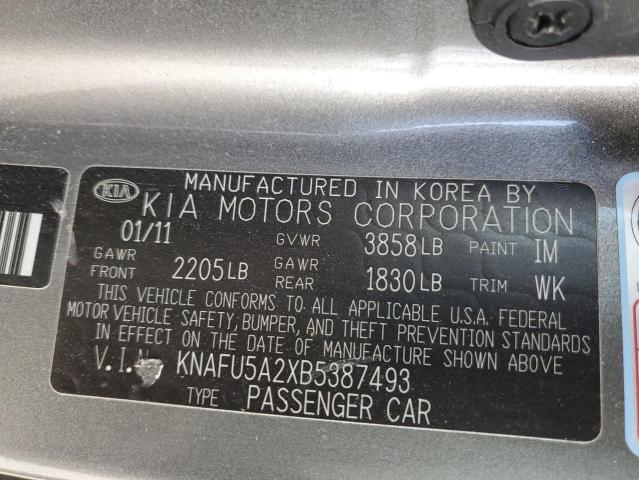 KNAFU5A2XB5387493 - 2011 KIA FORTE EX Gris foto 12