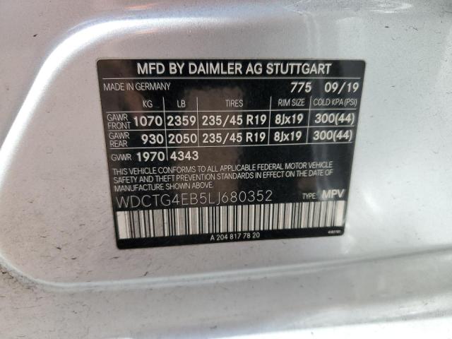 WDCTG4EB5LJ680352 - 2020 MERCEDES-BENZ GLA 250 SILVER photo 13
