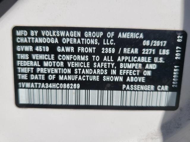 1VWAT7A34HC086269 - 2017 VOLKSWAGEN PASSAT S WHITE photo 13