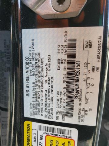 3FA6P0MU8KR201561 - 2019 FORD FUSION SEL 黑色 照片 12