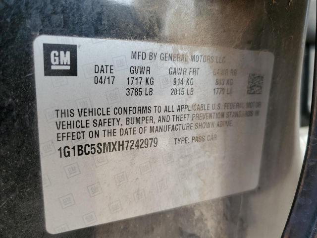 1G1BC5SMXH7242979 - 2017 CHEVROLET CRUZE LS BLACK photo 12
