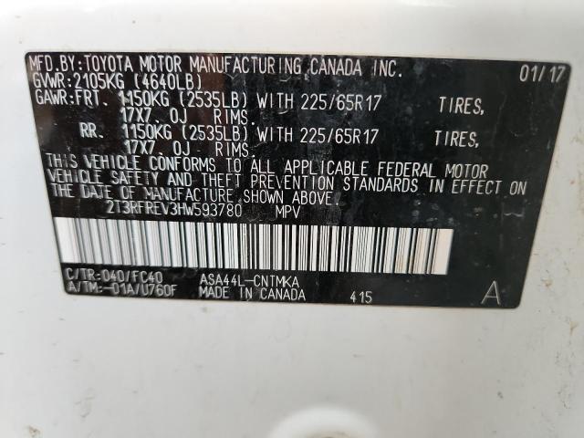 2T3RFREV3HW593780 - 2017 TOYOTA RAV4 XLE WHITE photo 14