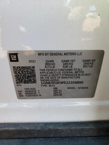 1GNERGKW5JJ104850 - 2018 CHEVROLET TRAVERSE LT WHITE photo 13