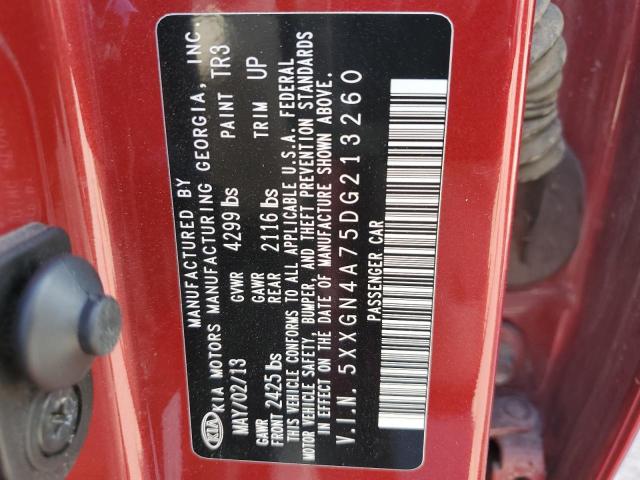 5XXGN4A75DG213260 - 2013 KIA OPTIMA EX RED photo 13