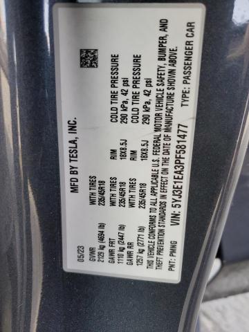 5YJ3E1EA3PF581477 - 2023 TESLA MODEL 3 გრაფიტი ფოტო 12