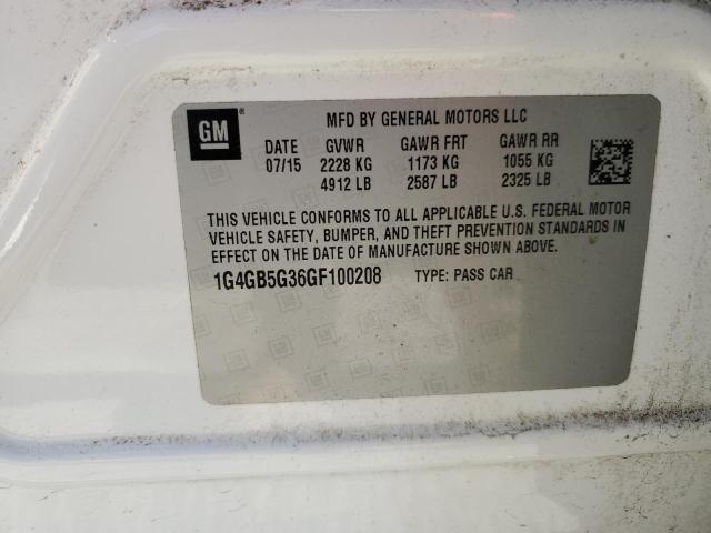 1G4GB5G36GF100208 - 2016 BUICK LACROSSE WHITE photo 12
