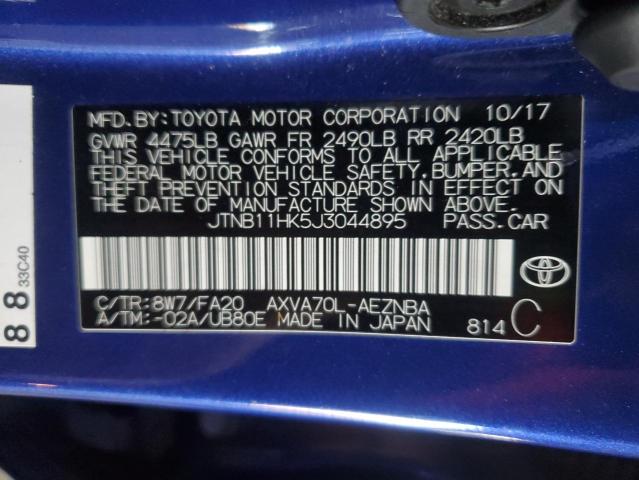JTNB11HK5J3044895 - 2018 TOYOTA CAMRY L BLUE photo 12