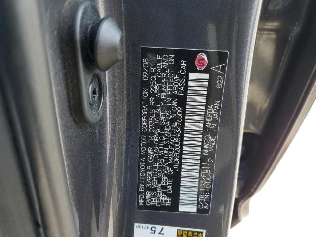 JTDKB20U893476509 - 2009 TOYOTA PRIUS CHARCOAL photo 12