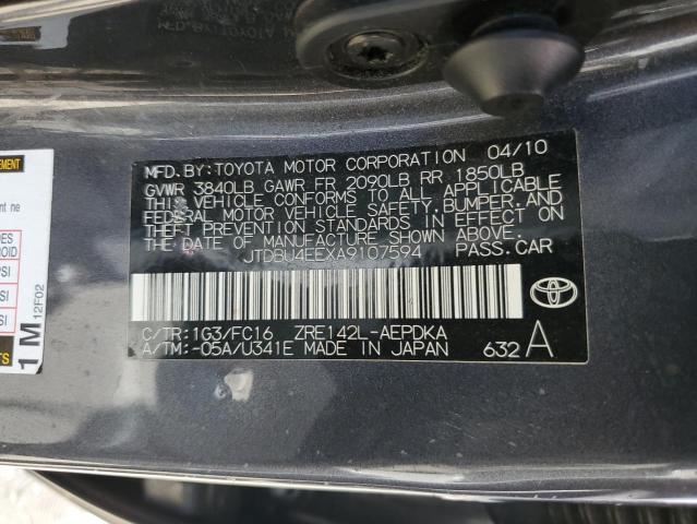 JTDBU4EEXA9107594 - 2010 TOYOTA COROLLA BASE GRAY photo 12
