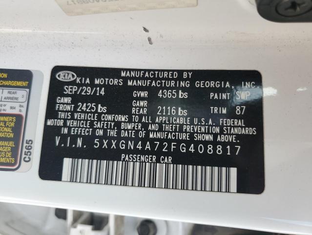 5XXGN4A72FG408817 - 2015 KIA OPTIMA EX WHITE photo 12