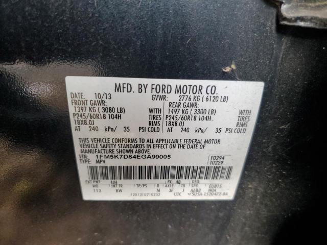 1FM5K7D84EGA99005 - 2014 FORD EXPLORER XLT BLACK photo 12