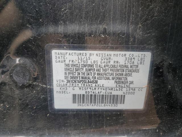 3N1CN7AP2GL844530 - 2016 NISSAN VERSA S 黑色 照片 12