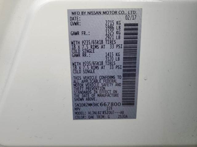 5N1DR2MM3HC667800 - 2017 NISSAN PATHFINDER S თეთრი ფოტო 14