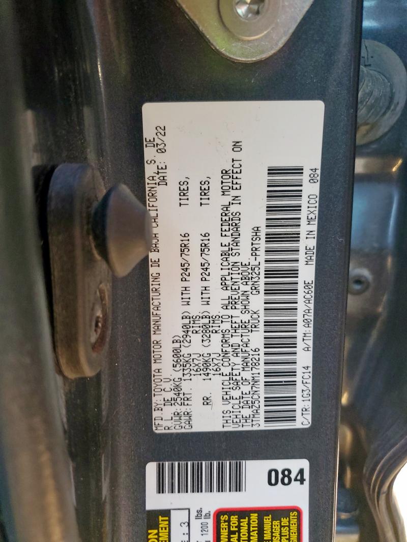 3TMAZ5CN7NM178216 - 2022 TOYOTA TACOMA DOUBLE CAB ნაცრისფერი ფოტო 12