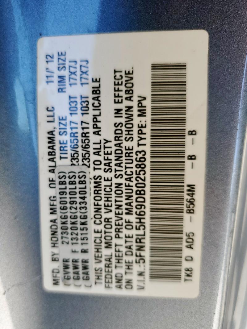 5FNRL5H69DB025863 - 2013 HONDA ODYSSEY EXL BLUE photo 14