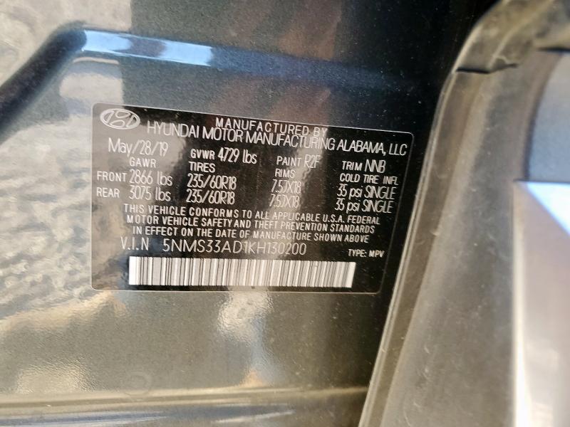 5NMS33AD1KH130200 - 2019 HYUNDAI SANTA FE SEL GRAY photo 14