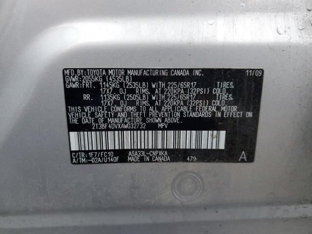 2T3BF4DVXAW032732 - 2010 TOYOTA RAV4 银色 照片 13