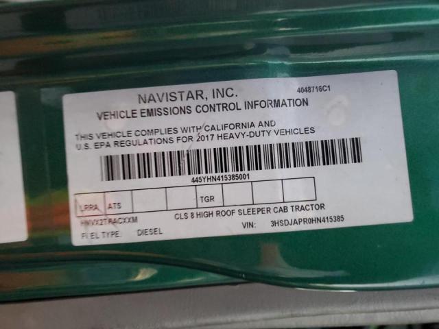 3HSDJAPR0HN415385 - 2017 INTERNATIONAL PROSTAR GREEN photo 10