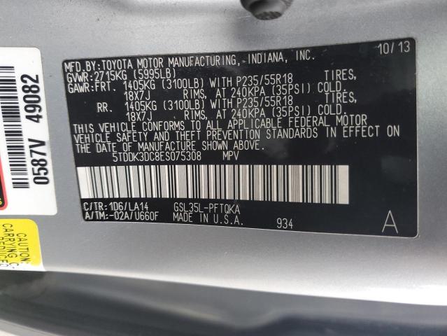 5TDDK3DC8ES075308 - 2014 TOYOTA SIENNA XLE 银色 照片 13