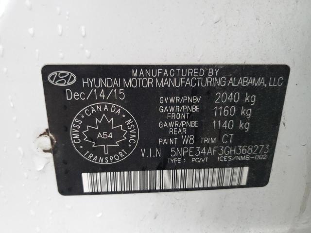 5NPE34AF3GH368273 - 2016 HYUNDAI SONATA SPORT WHITE photo 12