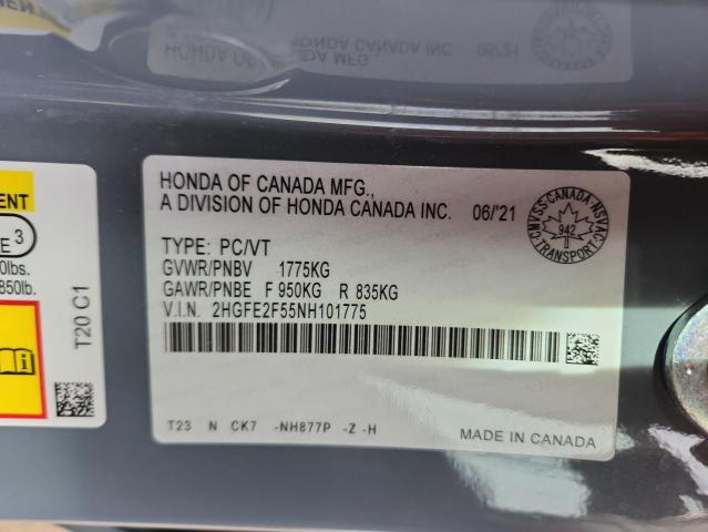 2HGFE2F55NH101775 - 2022 HONDA CIVIC SPORT ნაცრისფერი ფოტო 13