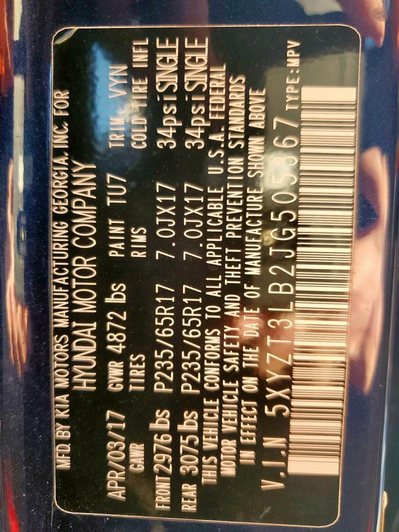 5XYZT3LB2JG505367 - 2018 HYUNDAI SANTA FE S BLUE photo 14