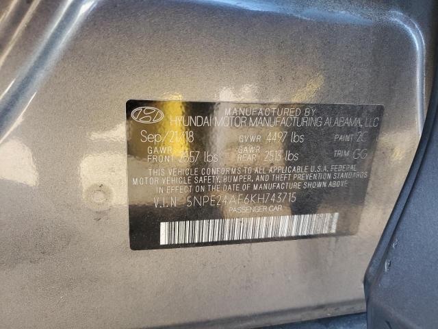 5NPE24AF6KH743715 - 2019 HYUNDAI SONATA SE GRAY photo 12