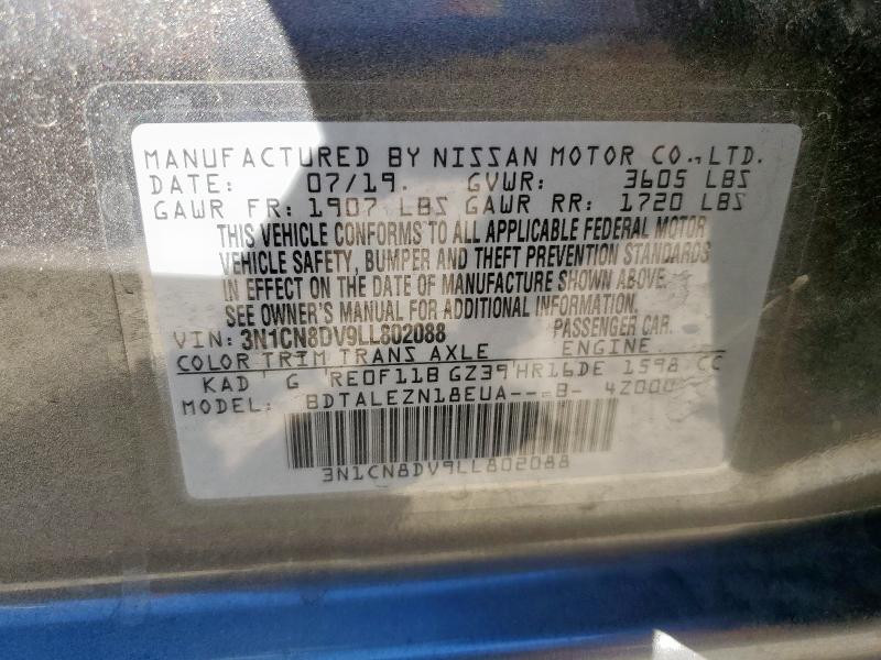 3N1CN8DV9LL802088 - 2020 NISSAN VERSA S GRAY photo 12