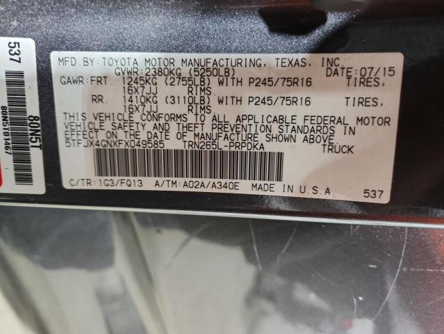 5TFJX4GNXFX049585 - 2015 TOYOTA TACOMA DOUBLE CAB PRERUNNER GRAY photo 12