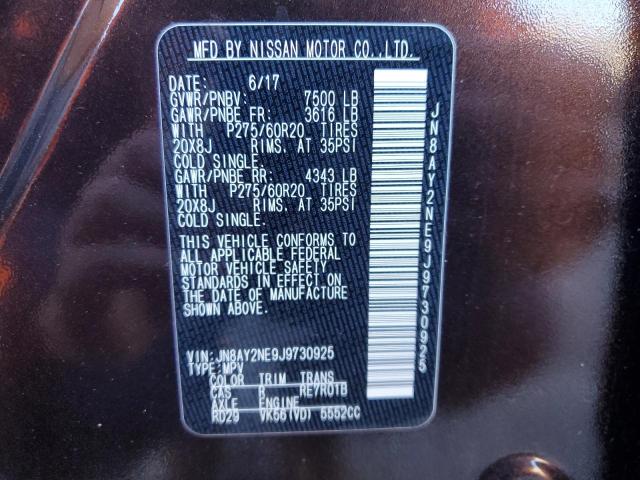 JN8AY2NE9J9730925 - 2018 NISSAN ARMADA PLATINUM BROWN photo 13