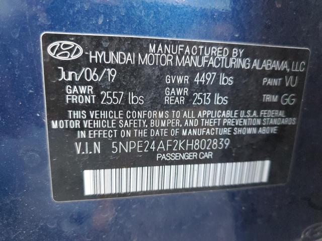5NPE24AF2KH802839 - 2019 HYUNDAI SONATA SE 蓝色 照片 12