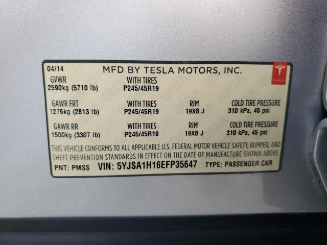 5YJSA1H16EFP35647 - 2014 TESLA MODEL S SILVER photo 12