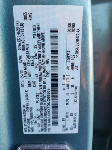 1FMCU0HX7DUD69869 - 2013 FORD ESCAPE SEL ლურჯი ფოტო 13