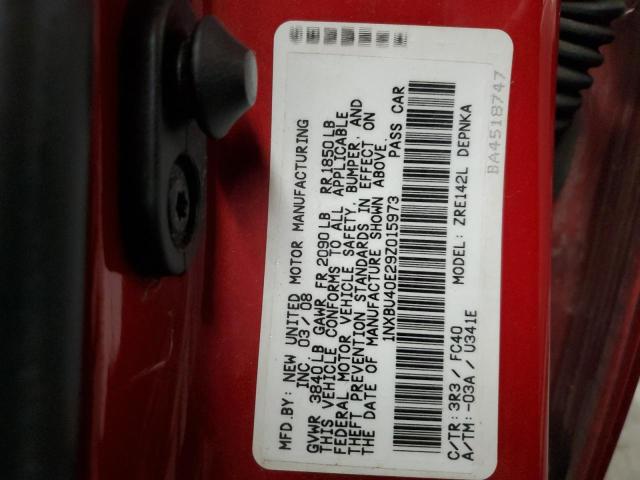 1NXBU40E29Z015973 - 2009 TOYOTA COROLLA BASE 红色 照片 12