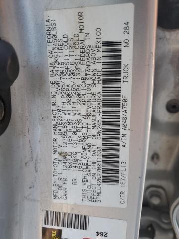 3TMLU42N27M011638 - 2007 TOYOTA TACOMA DOUBLE CAB ვერცხლისფერი ფოტო 12