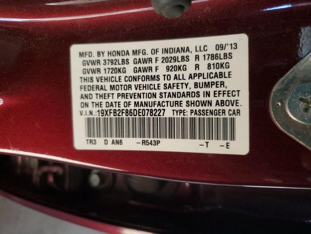 19XFB2F86DE078227 - 2013 HONDA CIVIC EX RED photo 12
