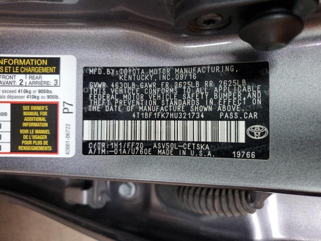 4T1BF1FK7HU321734 - 2017 TOYOTA CAMRY LE GRAY photo 13