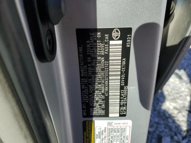 4T1BK46K07U502122 - 2007 TOYOTA CAMRY LE SILVER photo 12