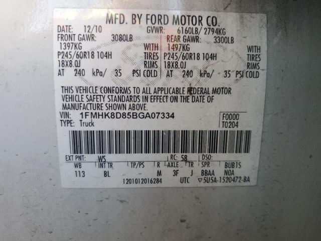 1FMHK8D85BGA07334 - 2011 FORD EXPLORER XLT Weiß Foto 13