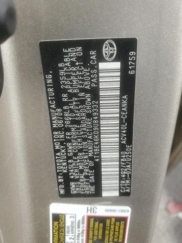 4T1BE46K09U849332 - 2009 TOYOTA CAMRY BASE 棕色 照片 12